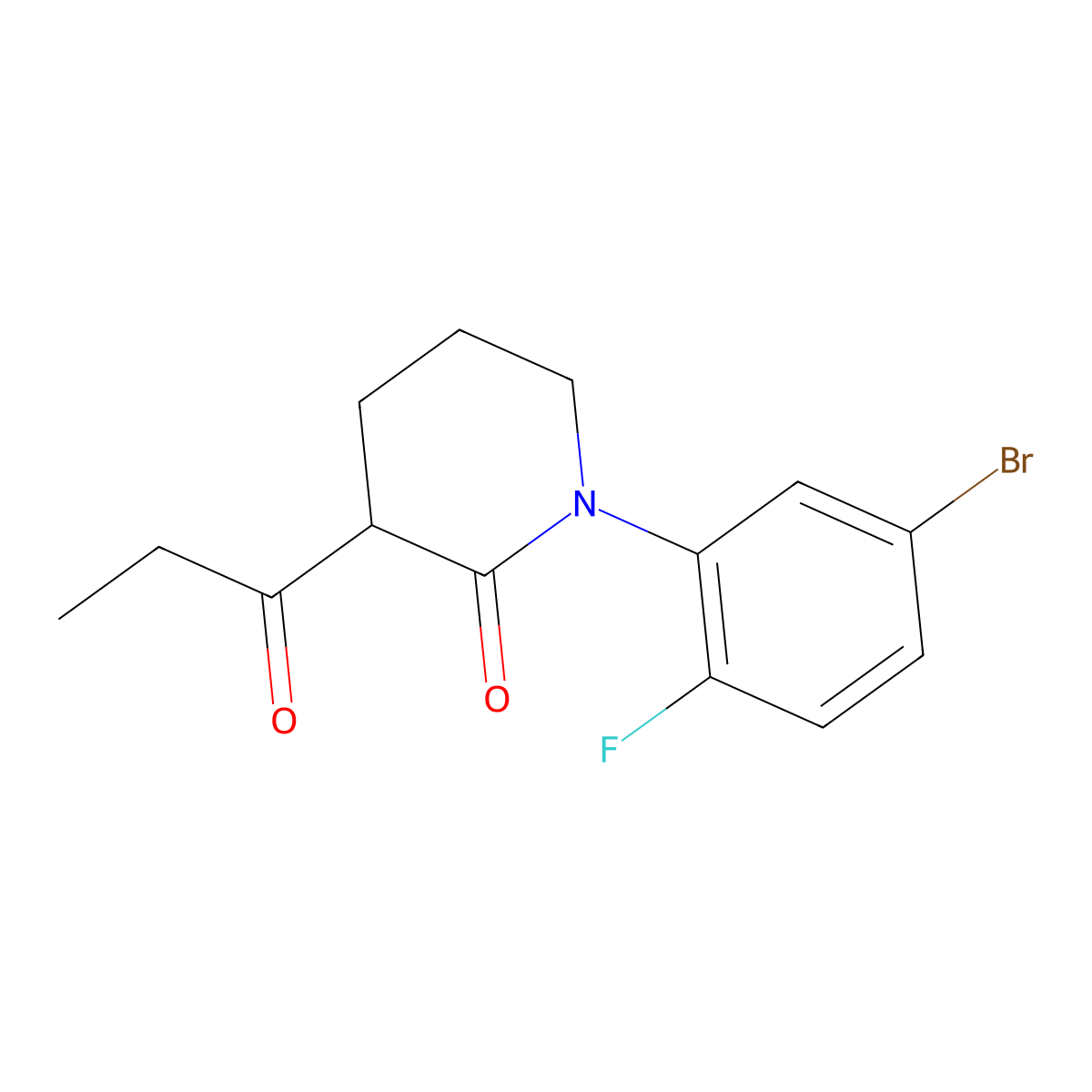 1-(5-Bromo-2-fluorophenyl)-3-propanoylpiperidin-2-one molecular structure, CAS 2059927-98-7