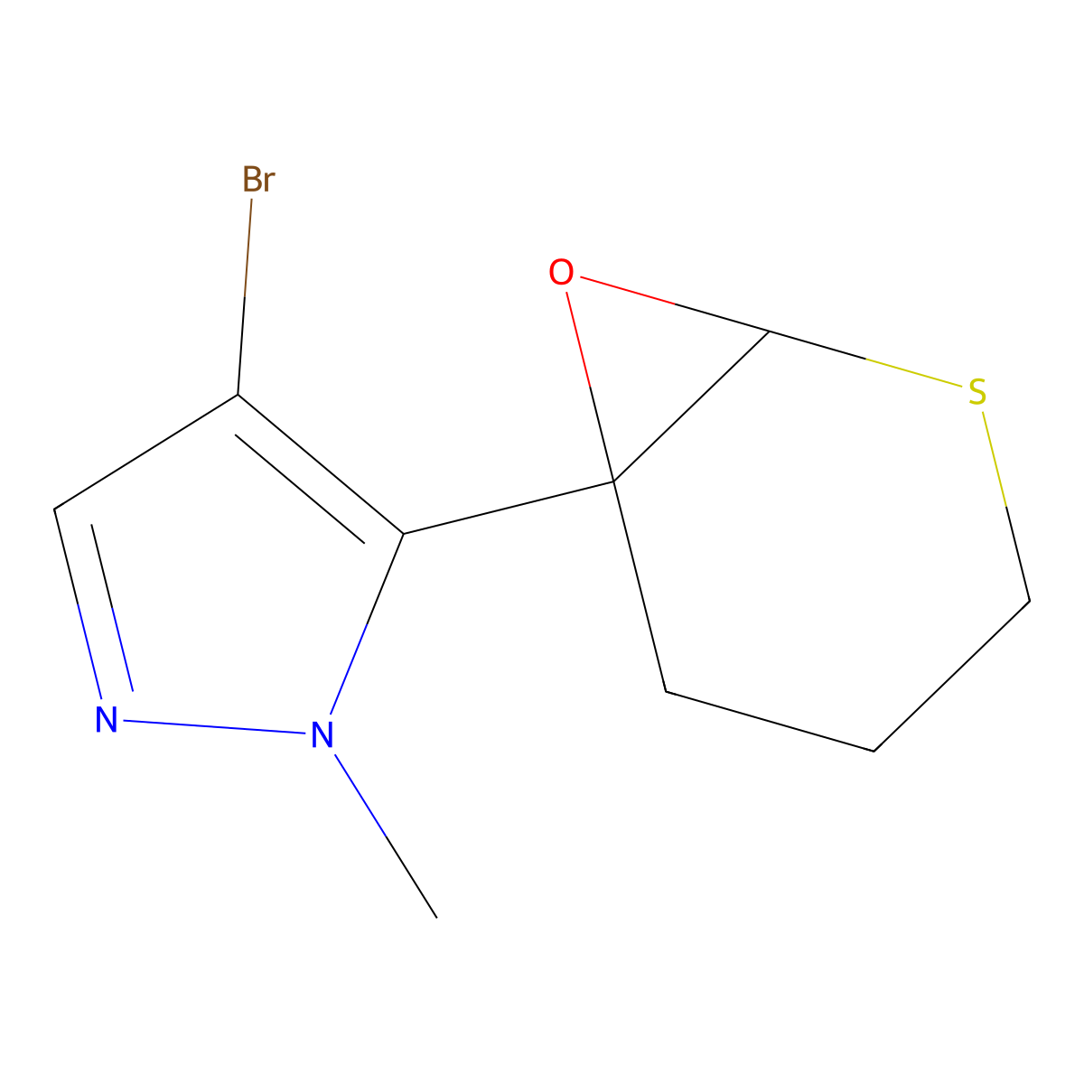 4-Bromo-1-methyl-5-{7-oxa-2-thiabicyclo[4.1.0]heptan-6-yl}-1H-pyrazole molecular structure, CAS 2059931-75-6