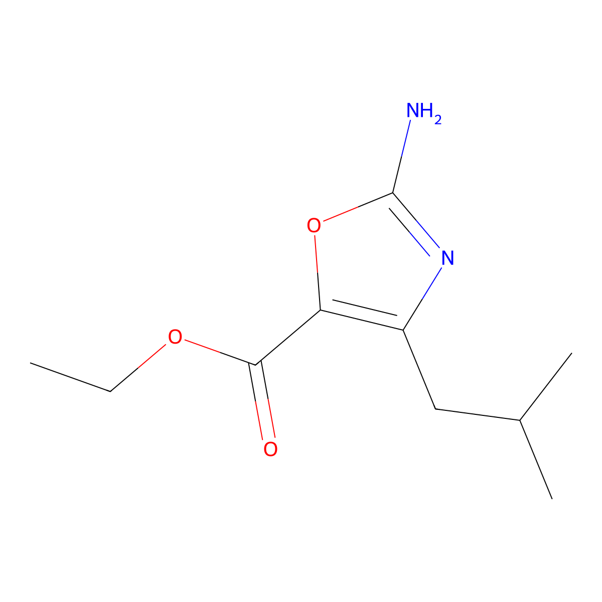Ethyl 2-amino-4-(2-methylpropyl)-1,3-oxazole-5-carboxylate molecular structure, CAS 2059931-78-9