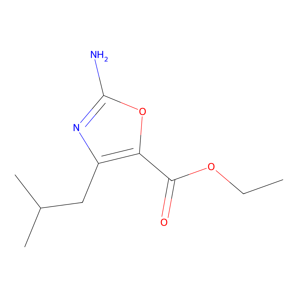 Ethyl 2-amino-4-(2-methylpropyl)-1,3-oxazole-5-carboxylate molecular structure, CAS 2059931-78-9