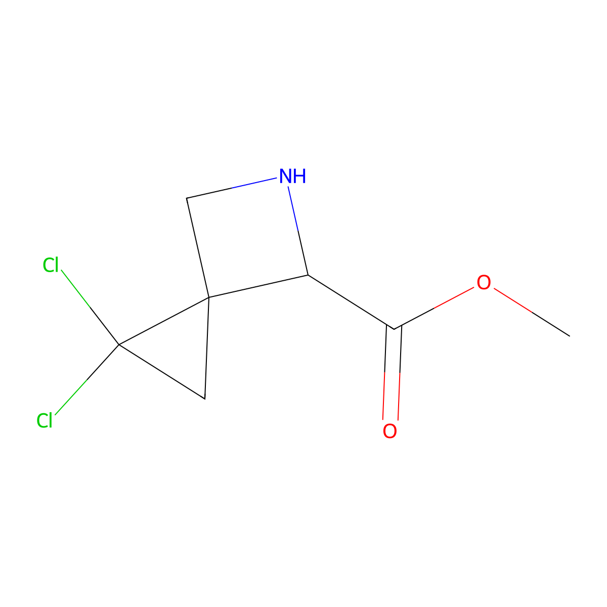 Methyl 1,1-dichloro-5-azaspiro[2.3]hexane-4-carboxylate molecular structure, CAS 2059931-84-7