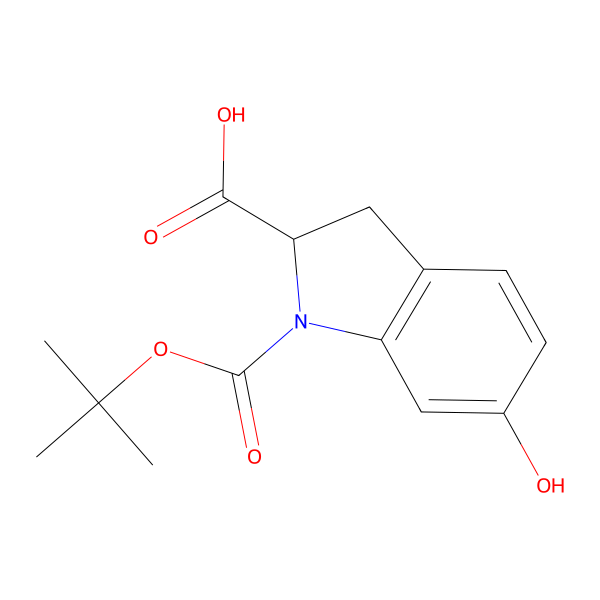 1-[(tert-butoxy)carbonyl]-6-hydroxy-2,3-dihydro-1H-indole-2-carboxylic acid molecular structure, CAS 2059932-05-5