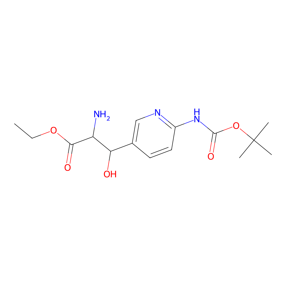 Ethyl 2-amino-3-(6-{[(tert-butoxy)carbonyl]amino}pyridin-3-yl)-3-hydroxypropanoate molecular structure, CAS 2059932-14-6