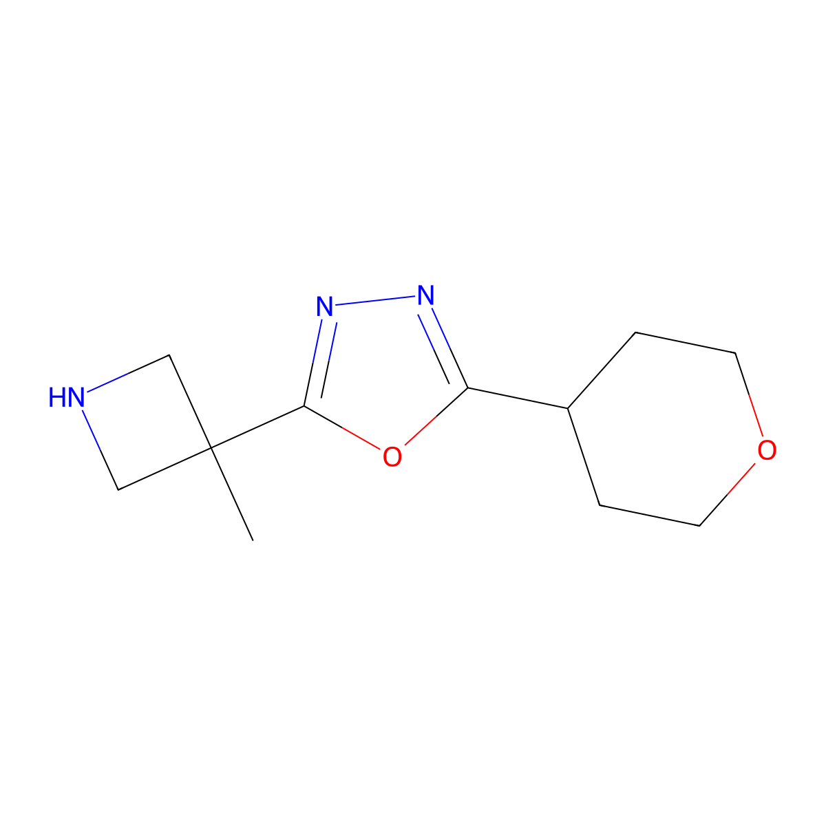 2-(3-Methylazetidin-3-yl)-5-(oxan-4-yl)-1,3,4-oxadiazole molecular structure, CAS 2059932-29-3