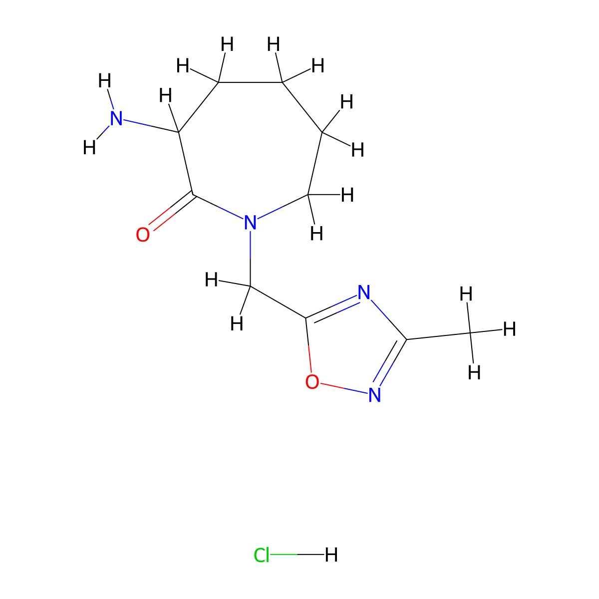 3-Amino-1-((3-methyl-1,2,4-oxadiazol-5-yl)methyl)azepan-2-one hydrochloride molecular structure, CAS 2059932-30-6