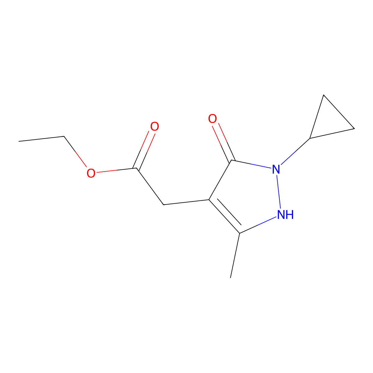 Ethyl 2-(2-cyclopropyl-5-methyl-3-oxo-2,3-dihydro-1H-pyrazol-4-yl)acetate molecular structure, CAS 2059932-34-0
