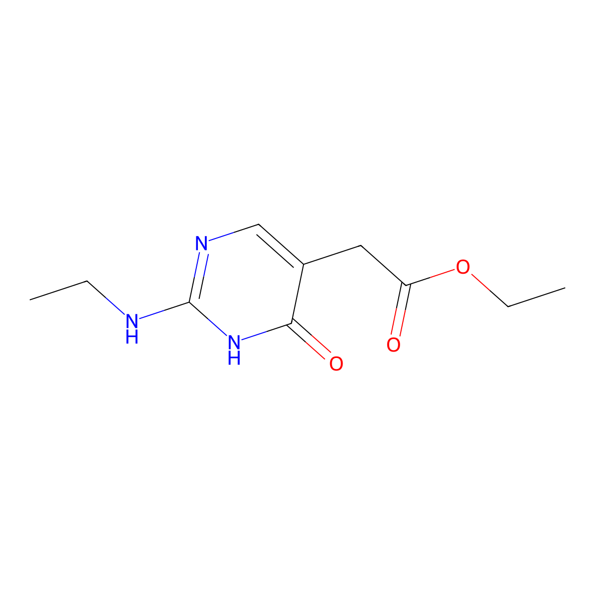 Ethyl 2-[2-(ethylamino)-6-oxo-1,6-dihydropyrimidin-5-yl]acetate molecular structure, CAS 2059932-56-6