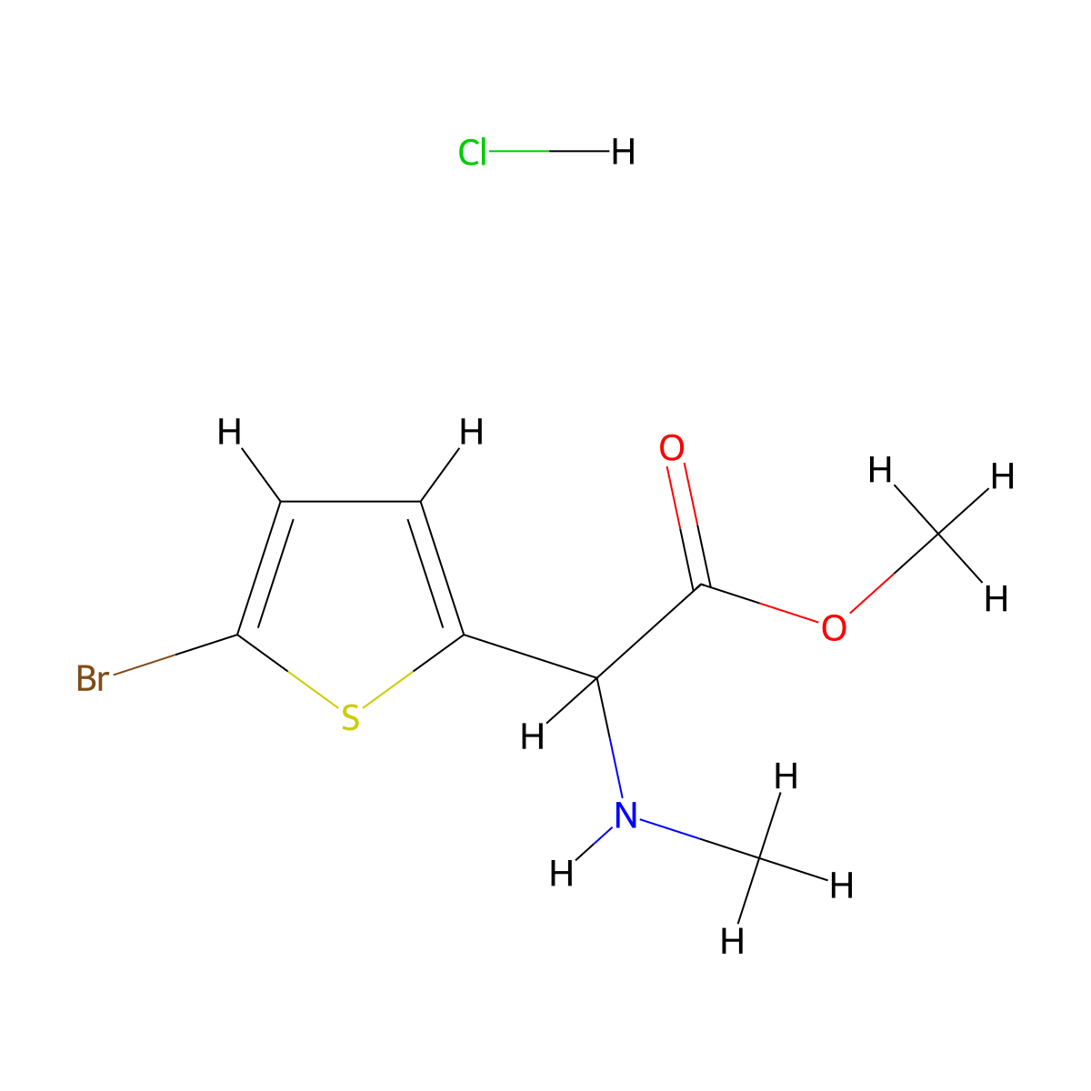 Methyl 2-(5-bromothiophen-2-yl)-2-(methylamino)acetate hydrochloride molecular structure, CAS 2059932-66-8
