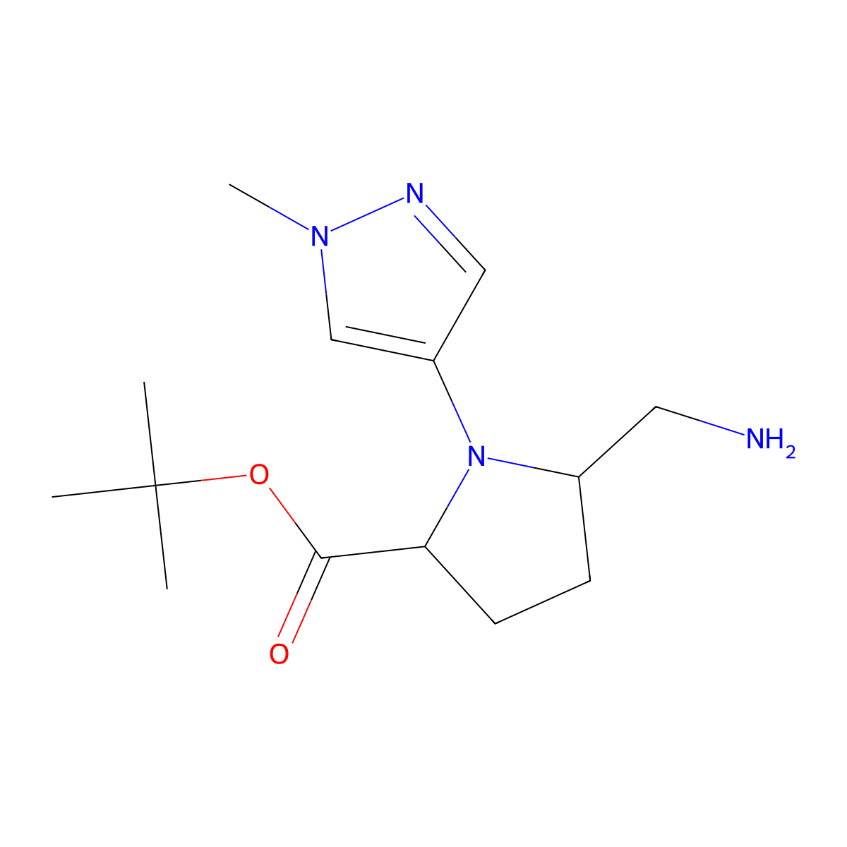 tert-Butyl 5-(aminomethyl)-1-(1-methyl-1H-pyrazol-4-yl)pyrrolidine-2-carboxylate molecular structure, CAS 2059932-68-0