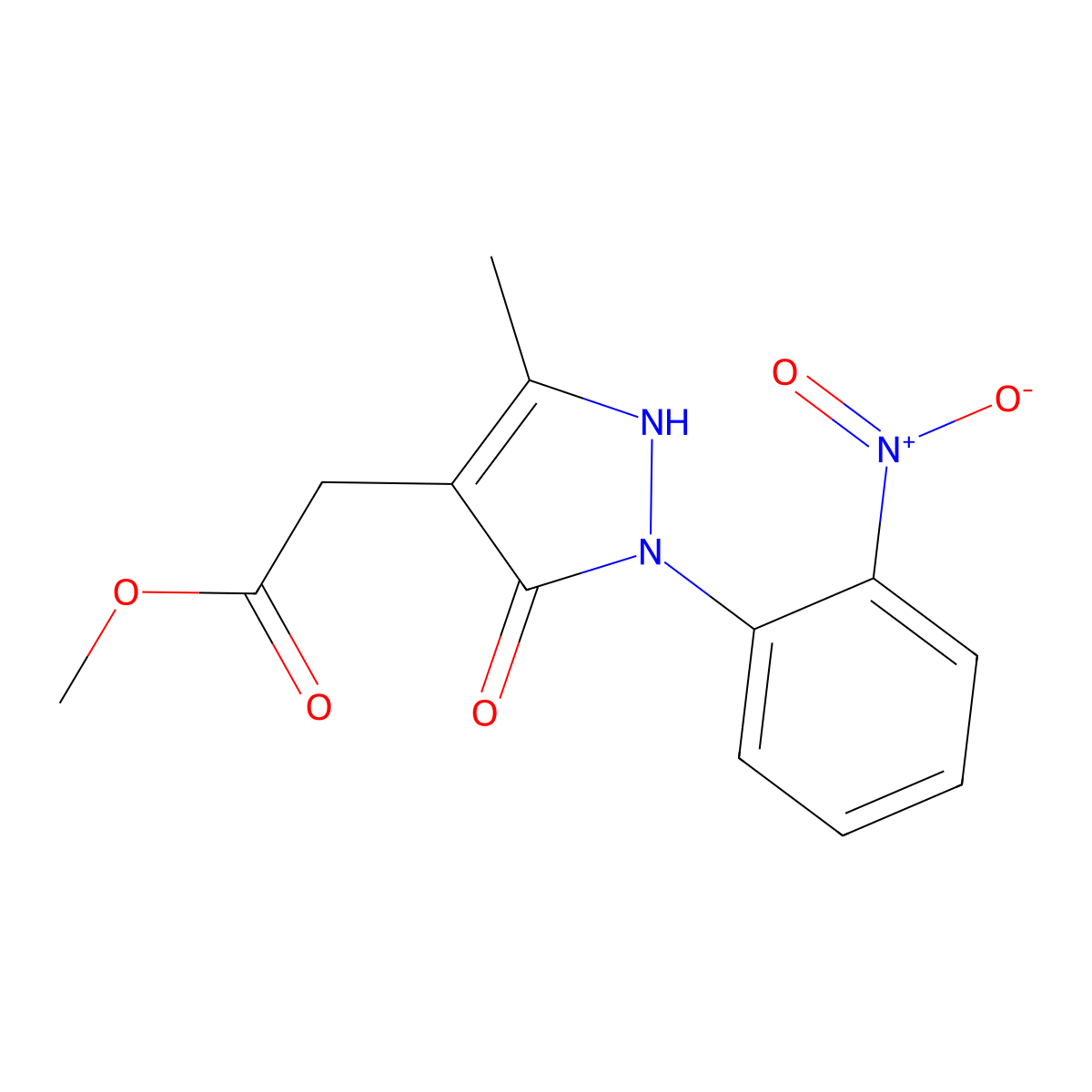 Methyl 2-[5-methyl-2-(2-nitrophenyl)-3-oxo-2,3-dihydro-1H-pyrazol-4-yl]acetate molecular structure, CAS 2059932-79-3