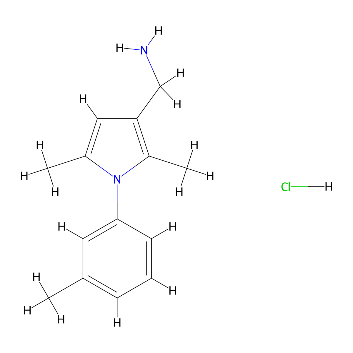 [2,5-dimethyl-1-(3-methylphenyl)-1H-pyrrol-3-yl]methanamine hydrochloride molecular structure, CAS 2059932-83-9
