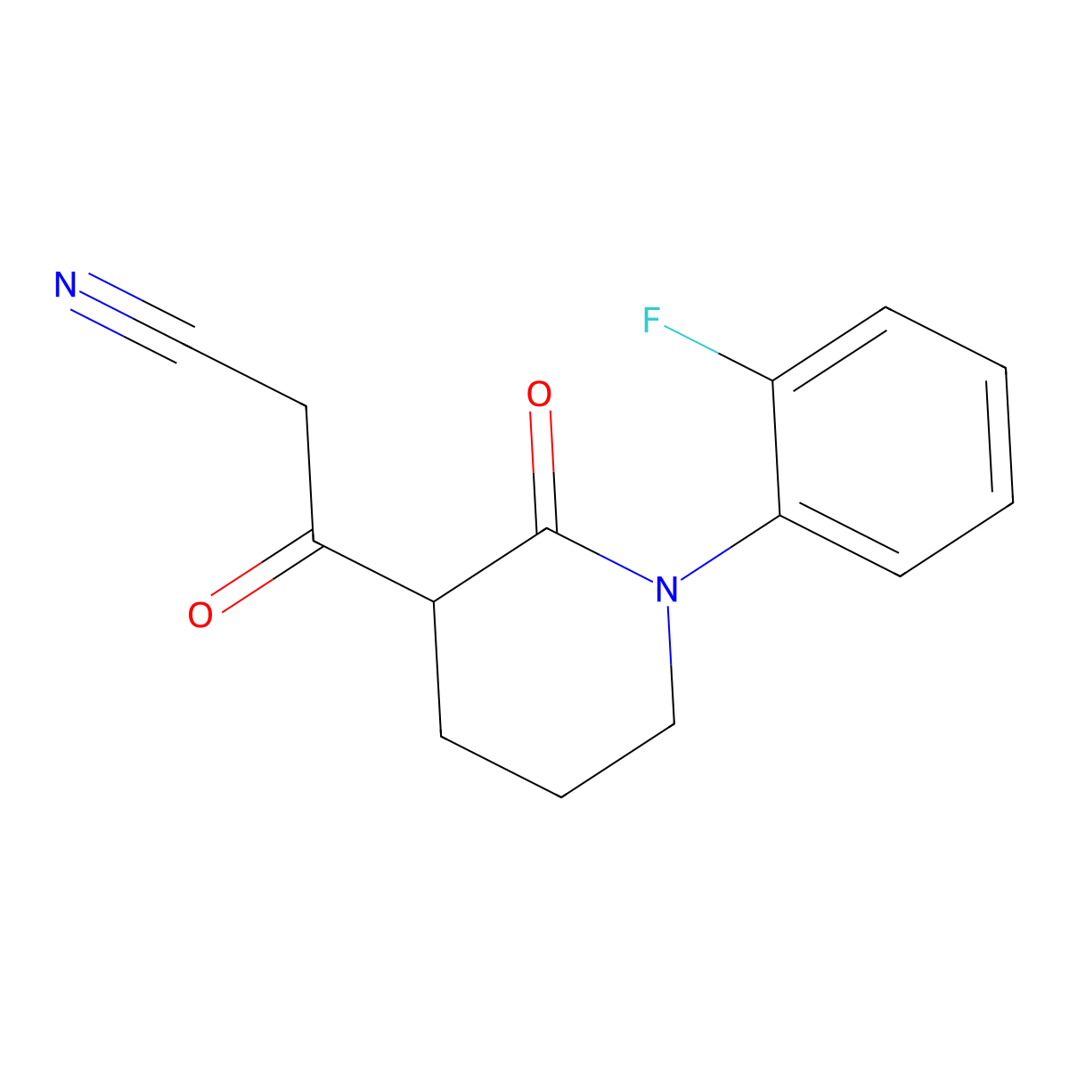 3-[1-(2-Fluorophenyl)-2-oxopiperidin-3-yl]-3-oxopropanenitrile molecular structure, CAS 2059932-84-0