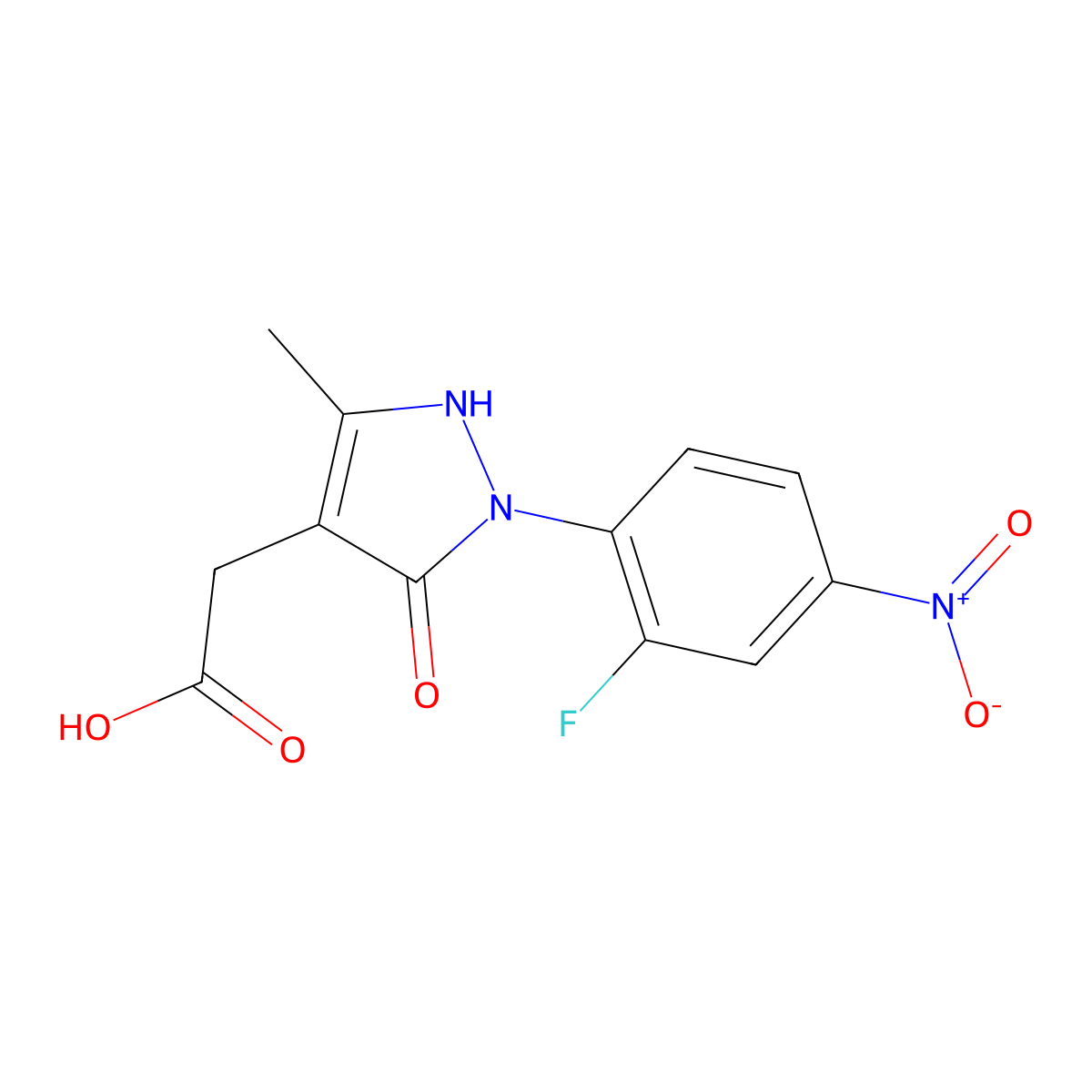 2-[2-(2-Fluoro-4-nitrophenyl)-5-methyl-3-oxo-2,3-dihydro-1H-pyrazol-4-yl]acetic acid molecular structure, CAS 2059932-95-3