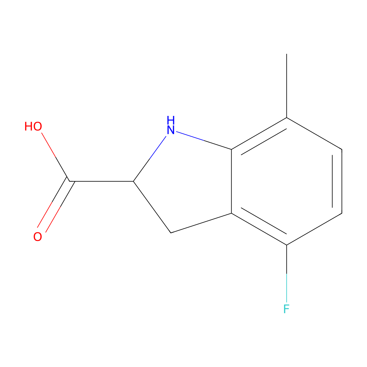 4-Fluoro-7-methyl-2,3-dihydro-1H-indole-2-carboxylic acid molecular structure, CAS 2059933-19-4
