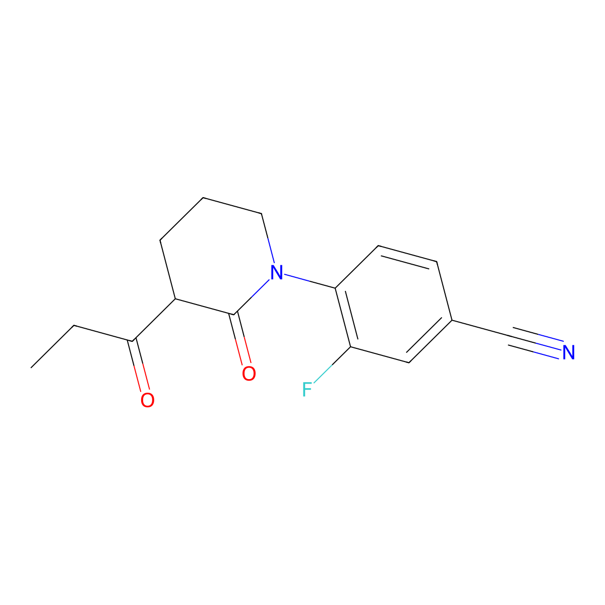 3-Fluoro-4-(2-oxo-3-propanoylpiperidin-1-yl)benzonitrile molecular structure, CAS 2059933-28-5