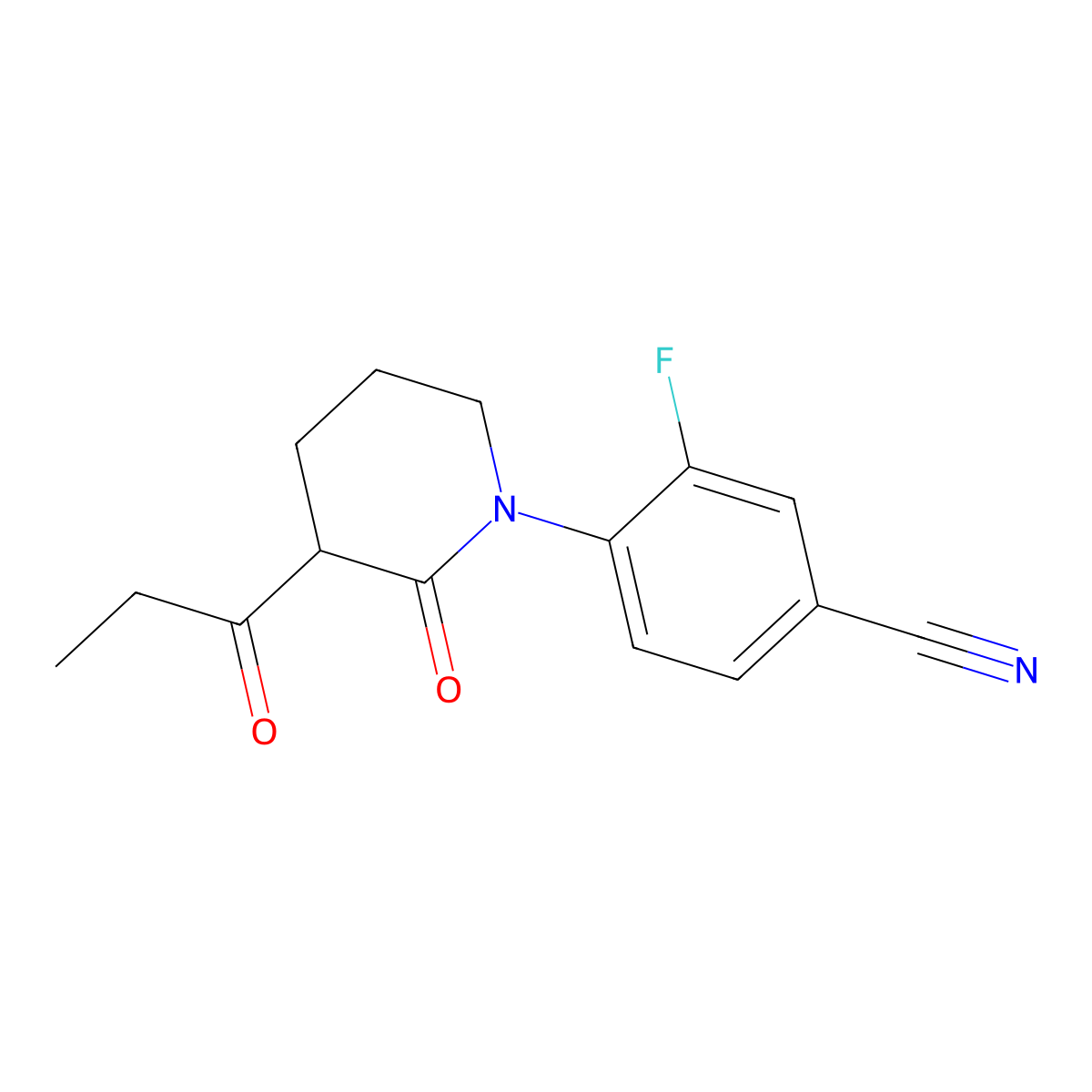 3-Fluoro-4-(2-oxo-3-propanoylpiperidin-1-yl)benzonitrile molecular structure, CAS 2059933-28-5