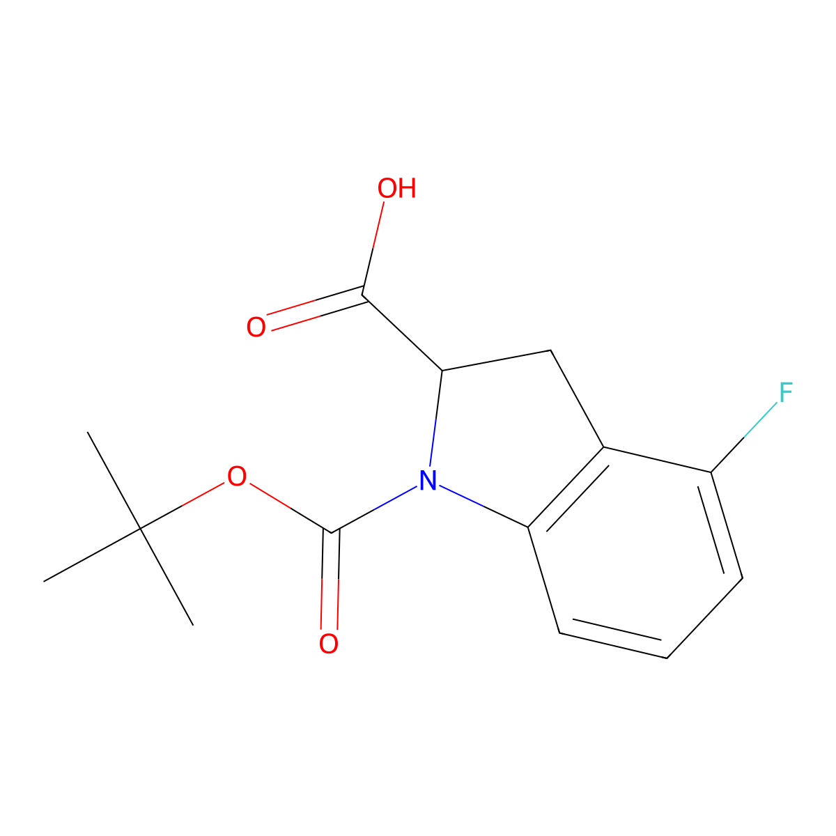 1-[(tert-Butoxy)carbonyl]-4-fluoro-2,3-dihydro-1H-indole-2-carboxylic acid molecular structure, CAS 2059933-32-1