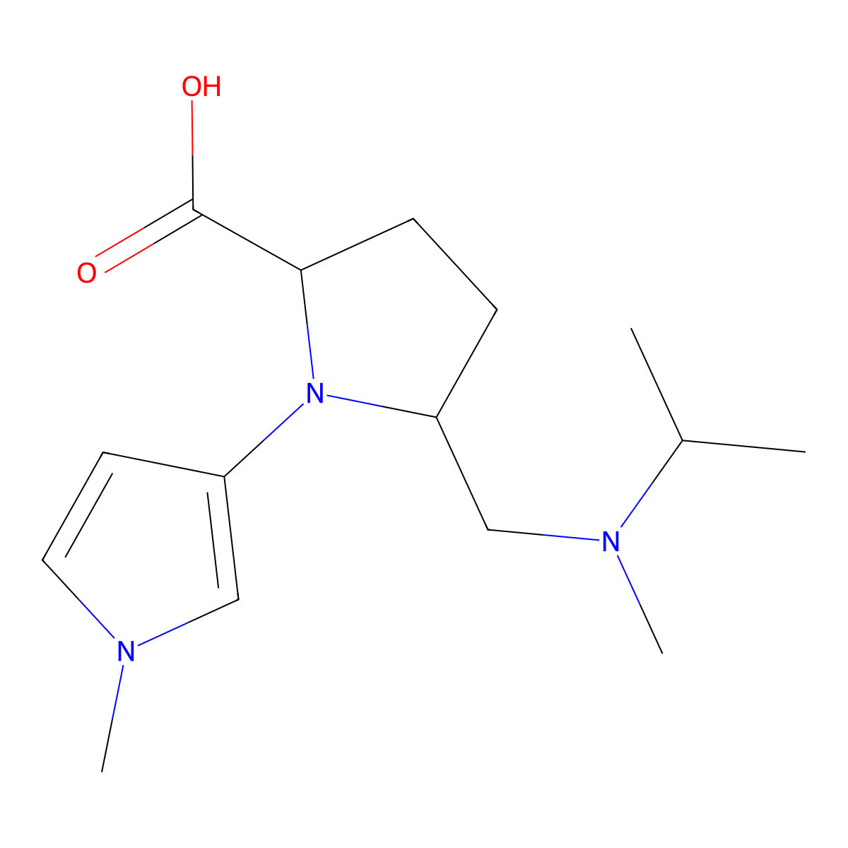 5-{[methyl(propan-2-yl)amino]methyl}-1-(1-methyl-1H-pyrrol-3-yl)pyrrolidine-2-carboxylic acid molecular structure, CAS 2059933-42-3