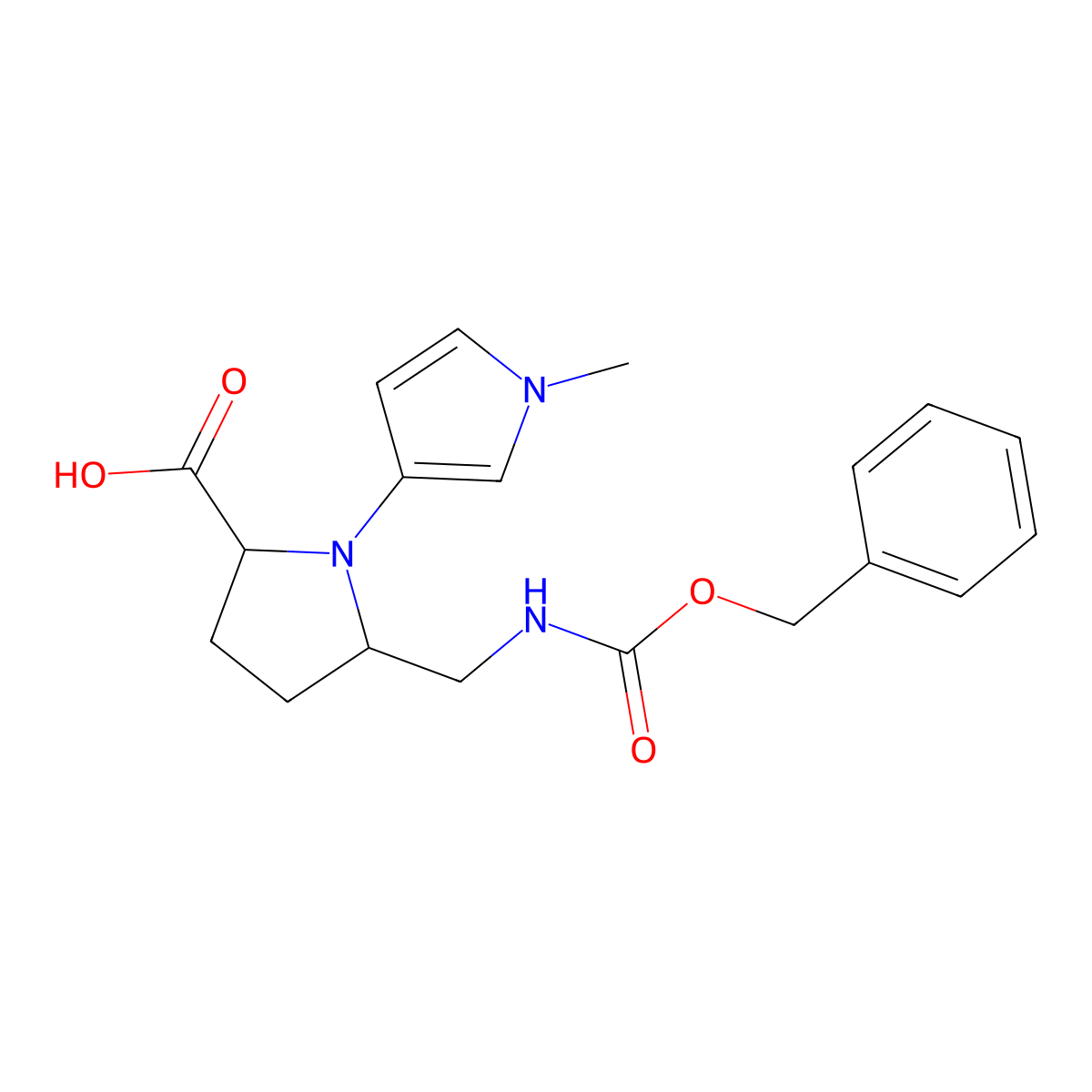 5-({[(benzyloxy)carbonyl]amino}methyl)-1-(1-methyl-1H-pyrrol-3-yl)pyrrolidine-2-carboxylic acid molecular structure, CAS 2059933-72-9
