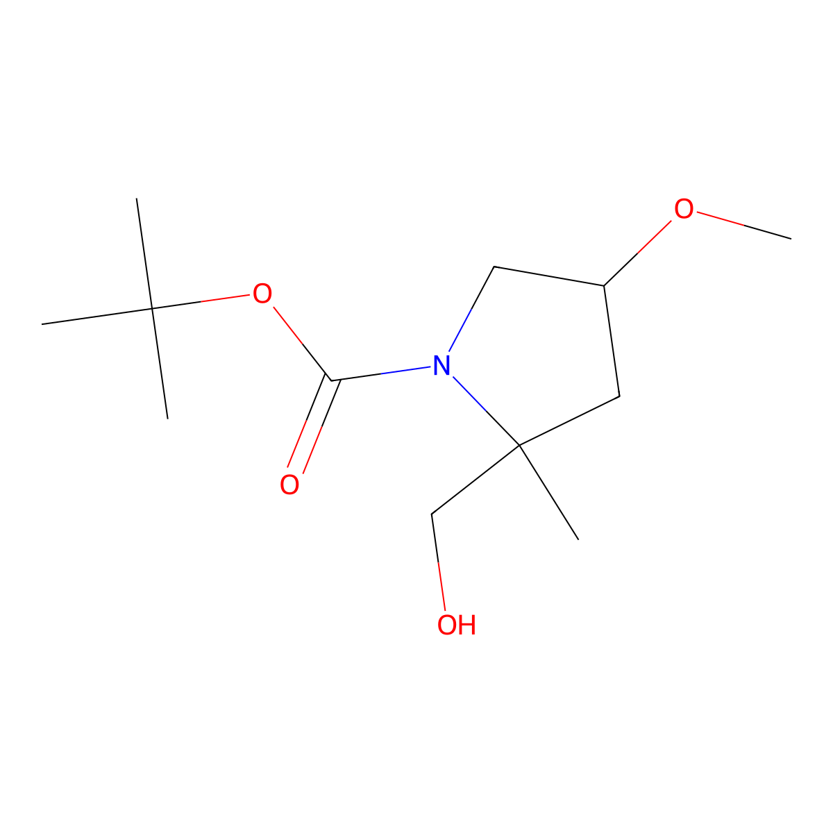 Tert-butyl 2-(hydroxymethyl)-4-methoxy-2-methylpyrrolidine-1-carboxylate molecular structure, CAS 2059933-77-4