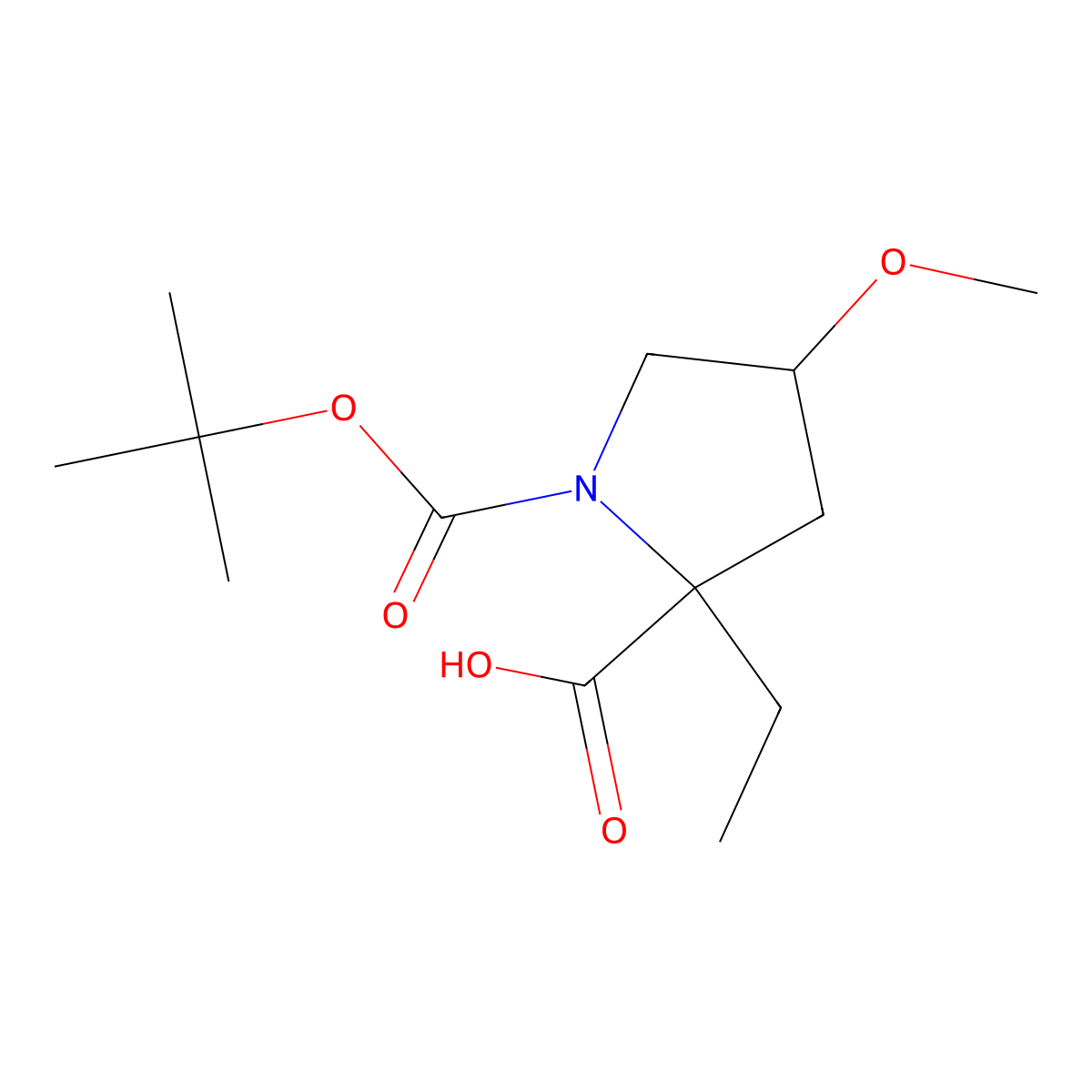 1-[(tert-Butoxy)carbonyl]-2-ethyl-4-methoxypyrrolidine-2-carboxylic acid molecular structure, CAS 2059933-88-7
