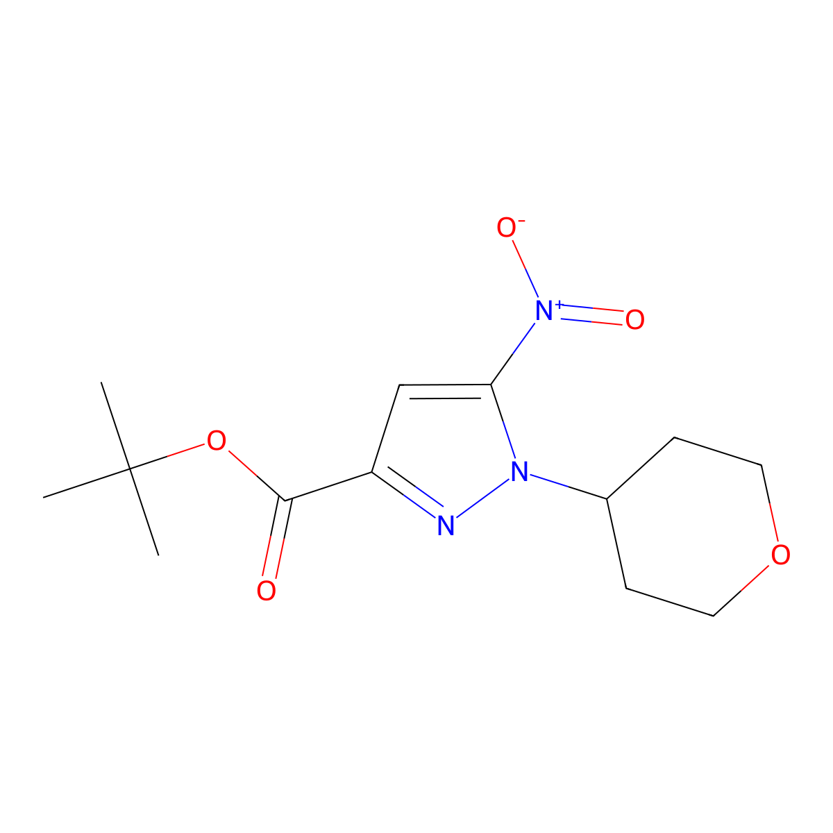 tert-Butyl 5-nitro-1-(oxan-4-yl)-1H-pyrazole-3-carboxylate molecular structure, CAS 2059933-90-1