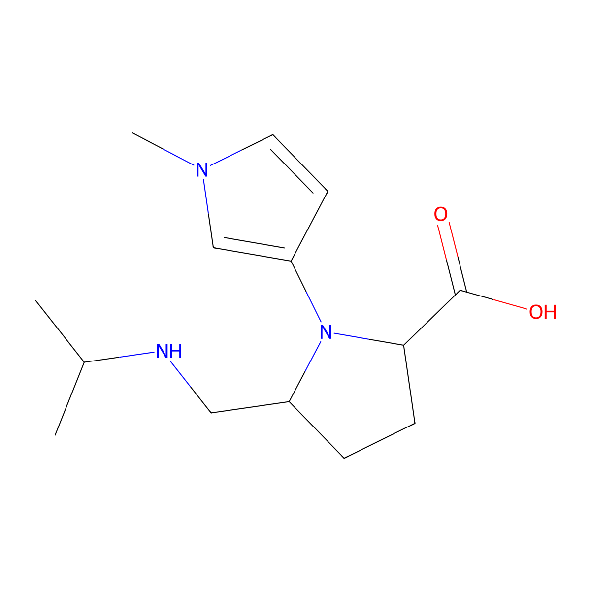 1-(1-Methyl-1H-pyrrol-3-yl)-5-{[(propan-2-yl)amino]methyl}pyrrolidine-2-carboxylic acid molecular structure, CAS 2059933-96-7