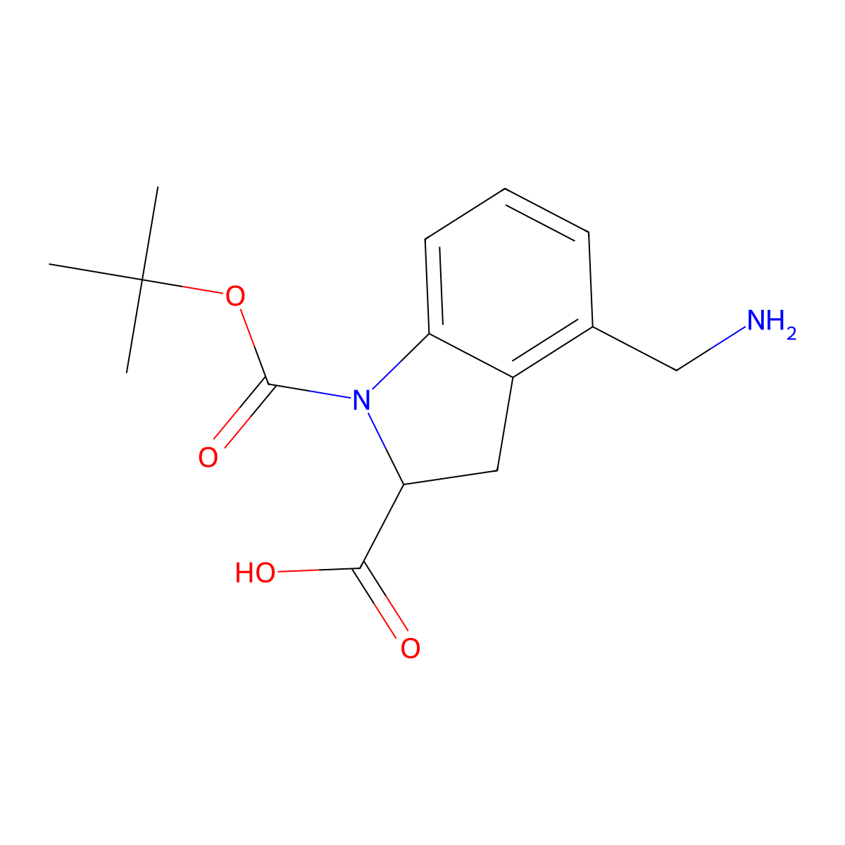 4-(Aminomethyl)-1-[(tert-butoxy)carbonyl]-2,3-dihydro-1H-indole-2-carboxylic acid molecular structure, CAS 2059935-30-5