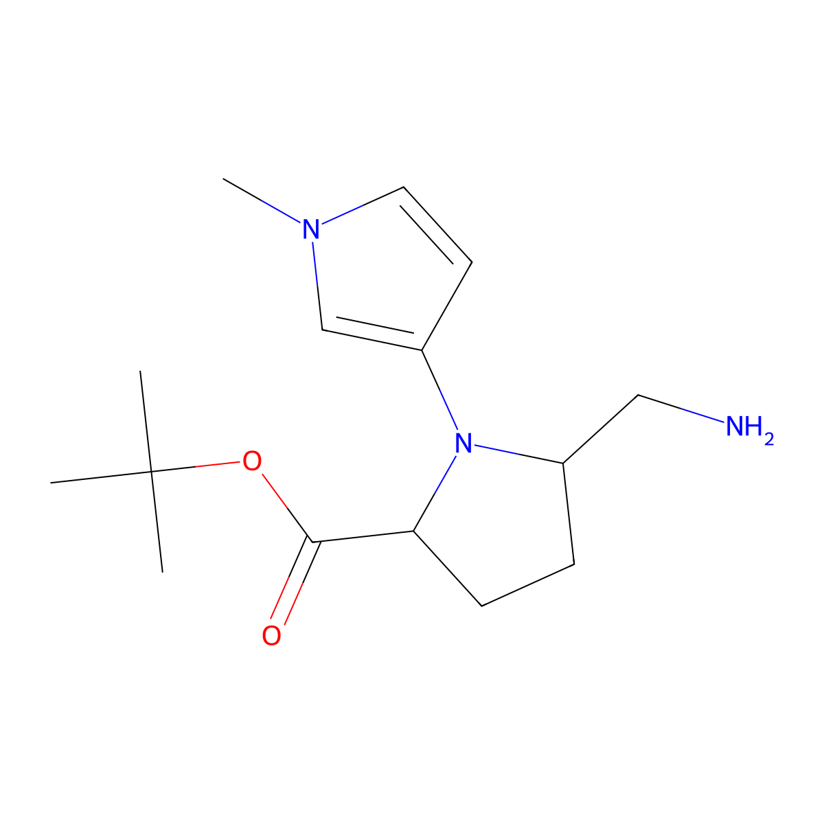 tert-Butyl 5-(aminomethyl)-1-(1-methyl-1H-pyrrol-3-yl)pyrrolidine-2-carboxylate molecular structure, CAS 2059935-39-4