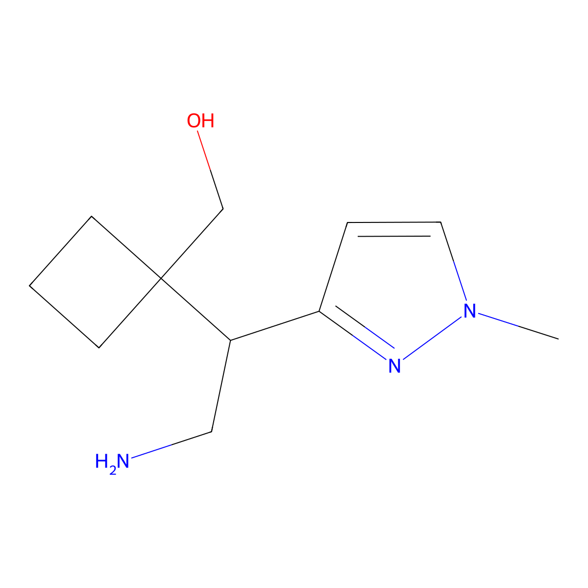 {1-[2-amino-1-(1-methyl-1H-pyrazol-3-yl)ethyl]cyclobutyl}methanol molecular structure, CAS 2059935-75-8