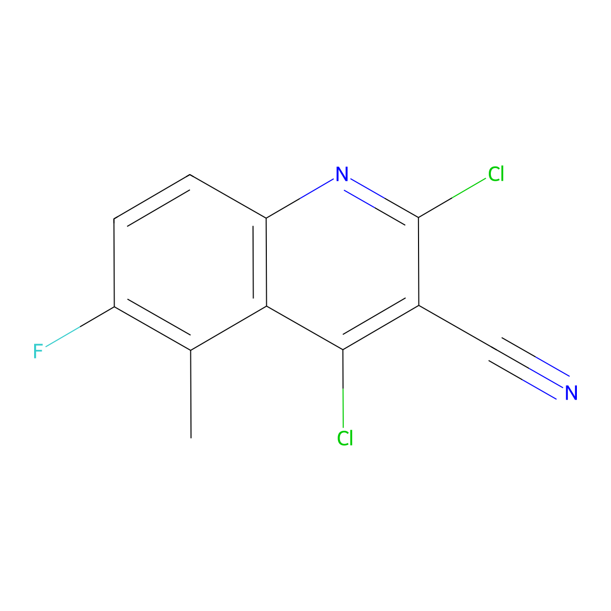 2,4-Dichloro-6-fluoro-5-methylquinoline-3-carbonitrile molecular structure, CAS 2059935-82-7