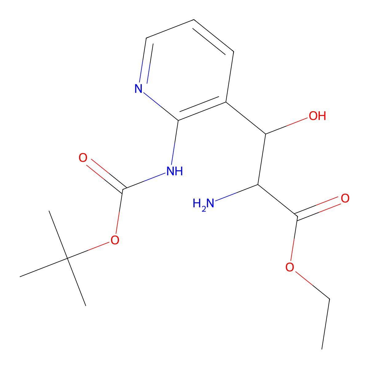 Ethyl 2-amino-3-(2-{[(tert-butoxy)carbonyl]amino}pyridin-3-yl)-3-hydroxypropanoate molecular structure, CAS 2059936-32-0