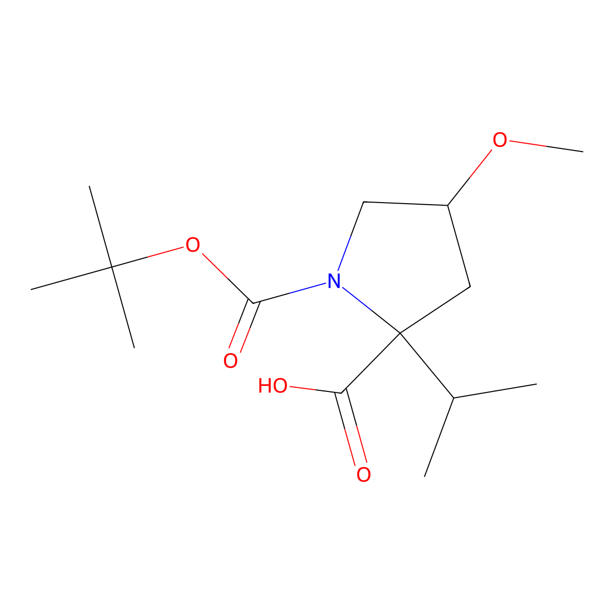 1-[(tert-Butoxy)carbonyl]-4-methoxy-2-(propan-2-yl)pyrrolidine-2-carboxylic acid molecular structure, CAS 2059936-42-2