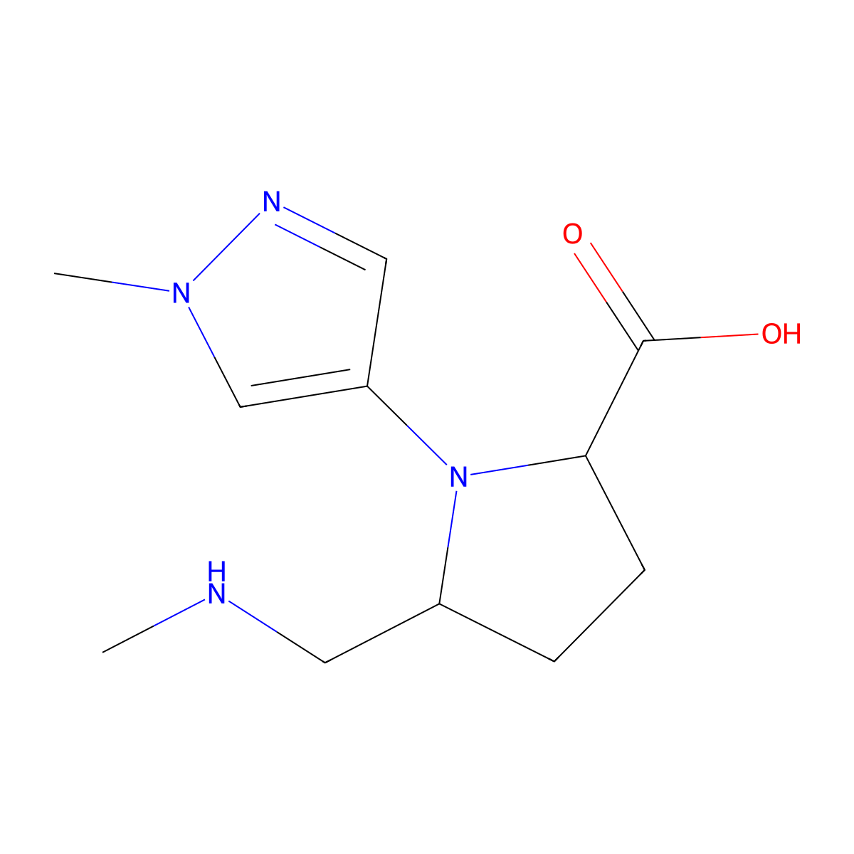 1-(1-Methyl-1H-pyrazol-4-yl)-5-[(methylamino)methyl]pyrrolidine-2-carboxylic acid molecular structure, CAS 2059936-95-5