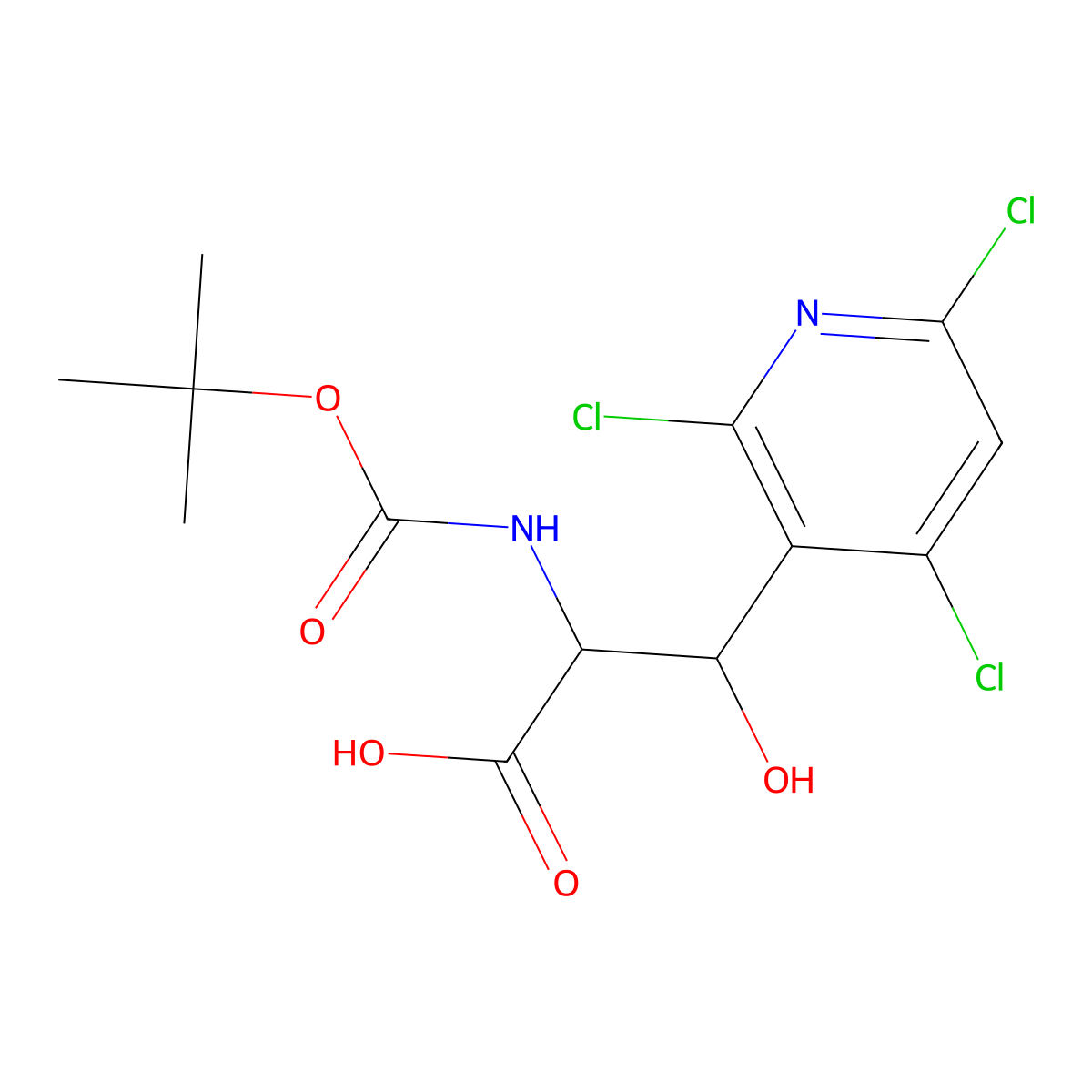 2-{[(Tert-butoxy)carbonyl]amino}-3-hydroxy-3-(2,4,6-trichloropyridin-3-yl)propanoic acid molecular structure, CAS 2059937-13-0