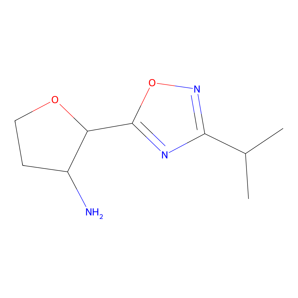 2-[3-(Propan-2-yl)-1,2,4-oxadiazol-5-yl]oxolan-3-amine molecular structure, CAS 2059937-16-3