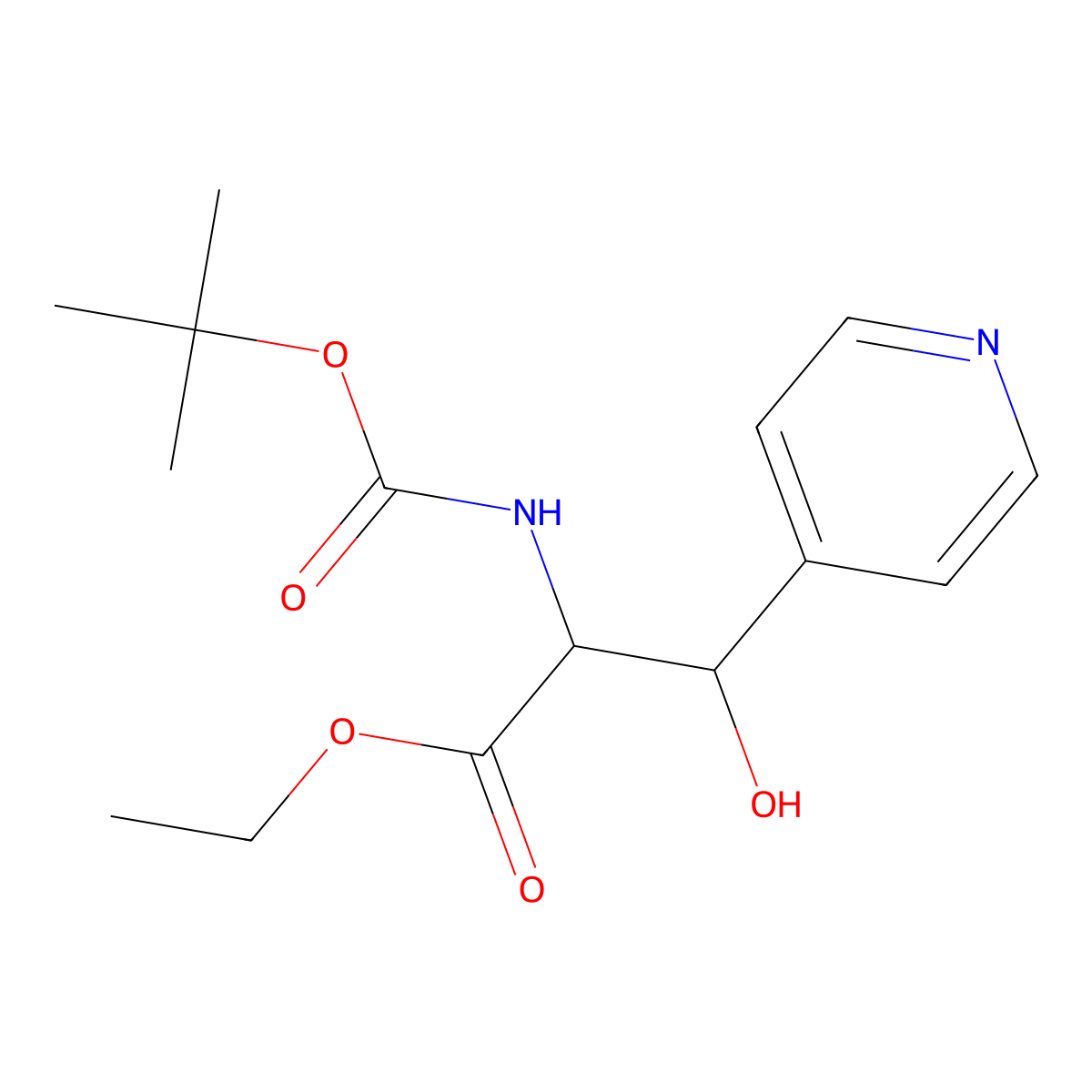 Ethyl 2-{[(tert-butoxy)carbonyl]amino}-3-hydroxy-3-(pyridin-4-yl)propanoate molecular structure, CAS 2059937-32-3
