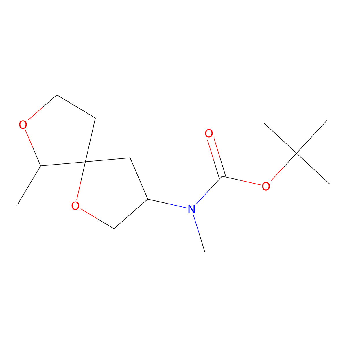 tert-Butyl N-methyl-N-{6-methyl-1,7-dioxaspiro[4.4]nonan-3-yl}carbamate molecular structure, CAS 2059937-39-0