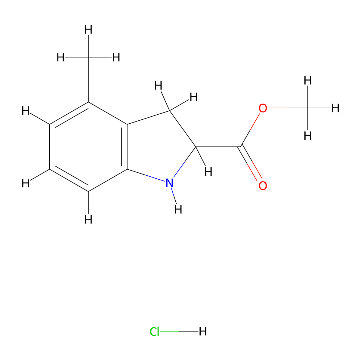 methyl 4-methyl-2,3-dihydro-1H-indole-2-carboxylate hydrochloride molecular structure, CAS 2059937-57-2