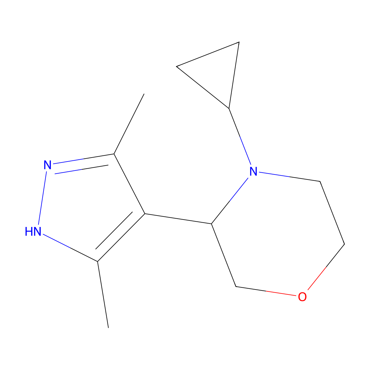 4-Cyclopropyl-3-(3,5-dimethyl-1H-pyrazol-4-yl)morpholine molecular structure, CAS 2059937-67-4