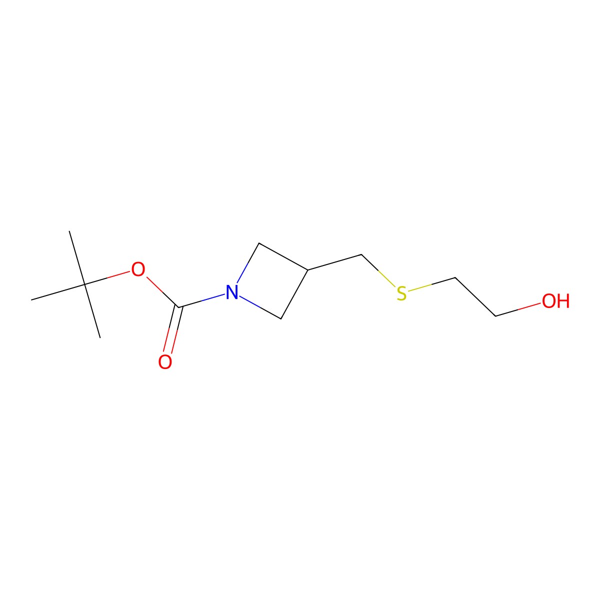 Tert-butyl 3-{[(2-hydroxyethyl)sulfanyl]methyl}azetidine-1-carboxylate molecular structure, CAS 2059937-86-7