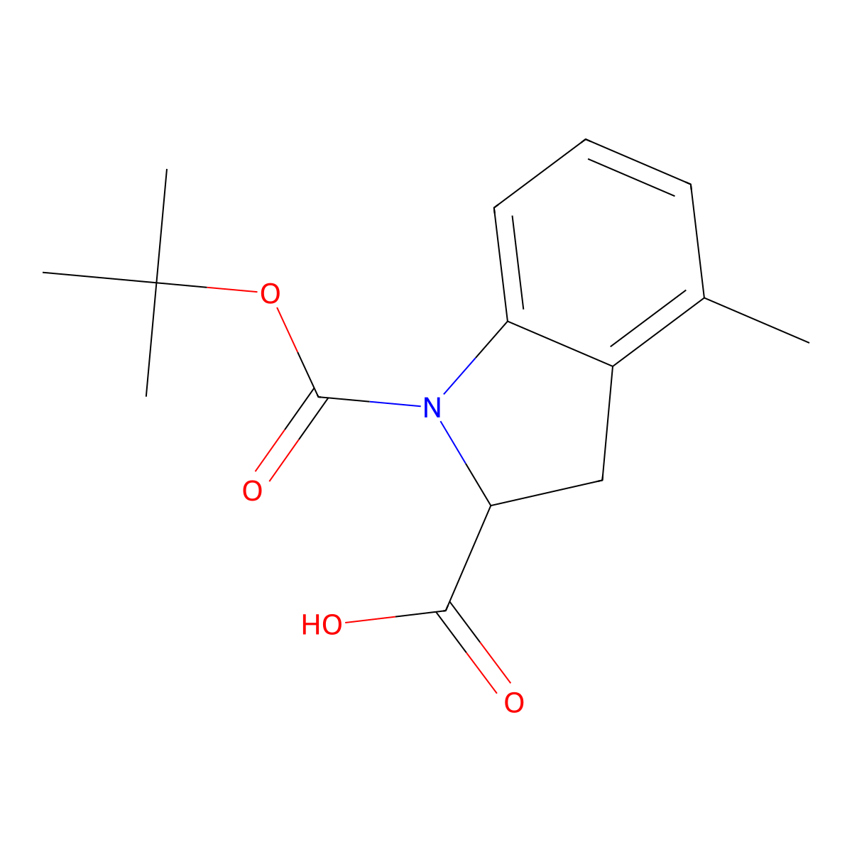 1-[(tert-butoxy)carbonyl]-4-methyl-2,3-dihydro-1H-indole-2-carboxylic acid molecular structure, CAS 2059937-93-6