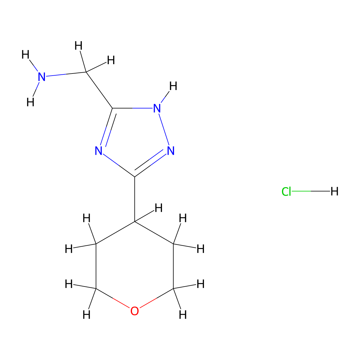 (5-(oxan-4-yl)-4H-1,2,4-triazol-3-yl)methanamine hydrochloride molecular structure, CAS 2059937-95-8