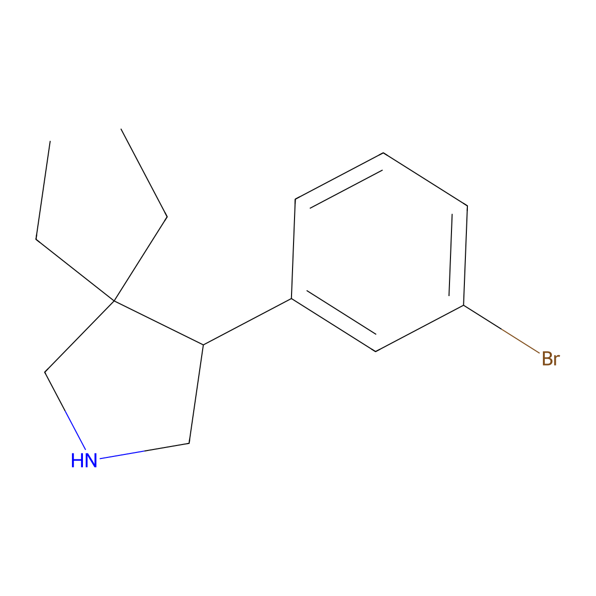 4-(3-Bromophenyl)-3,3-diethylpyrrolidine molecular structure, CAS 2059938-25-7
