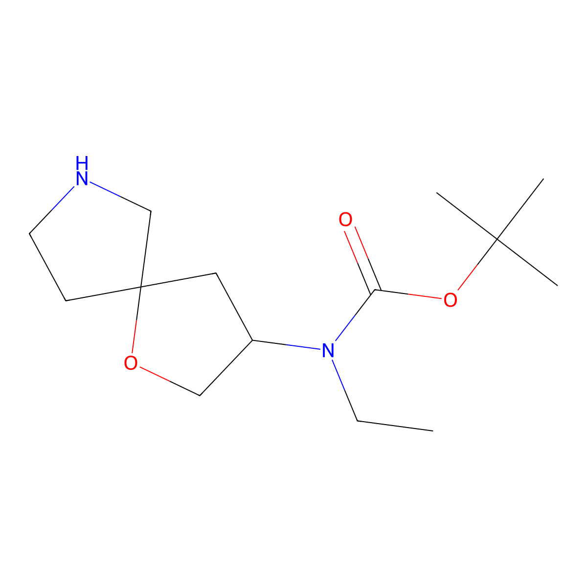 tert-Butyl N-ethyl-N-{1-oxa-7-azaspiro[4.4]nonan-3-yl}carbamate molecular structure, CAS 2059938-28-0