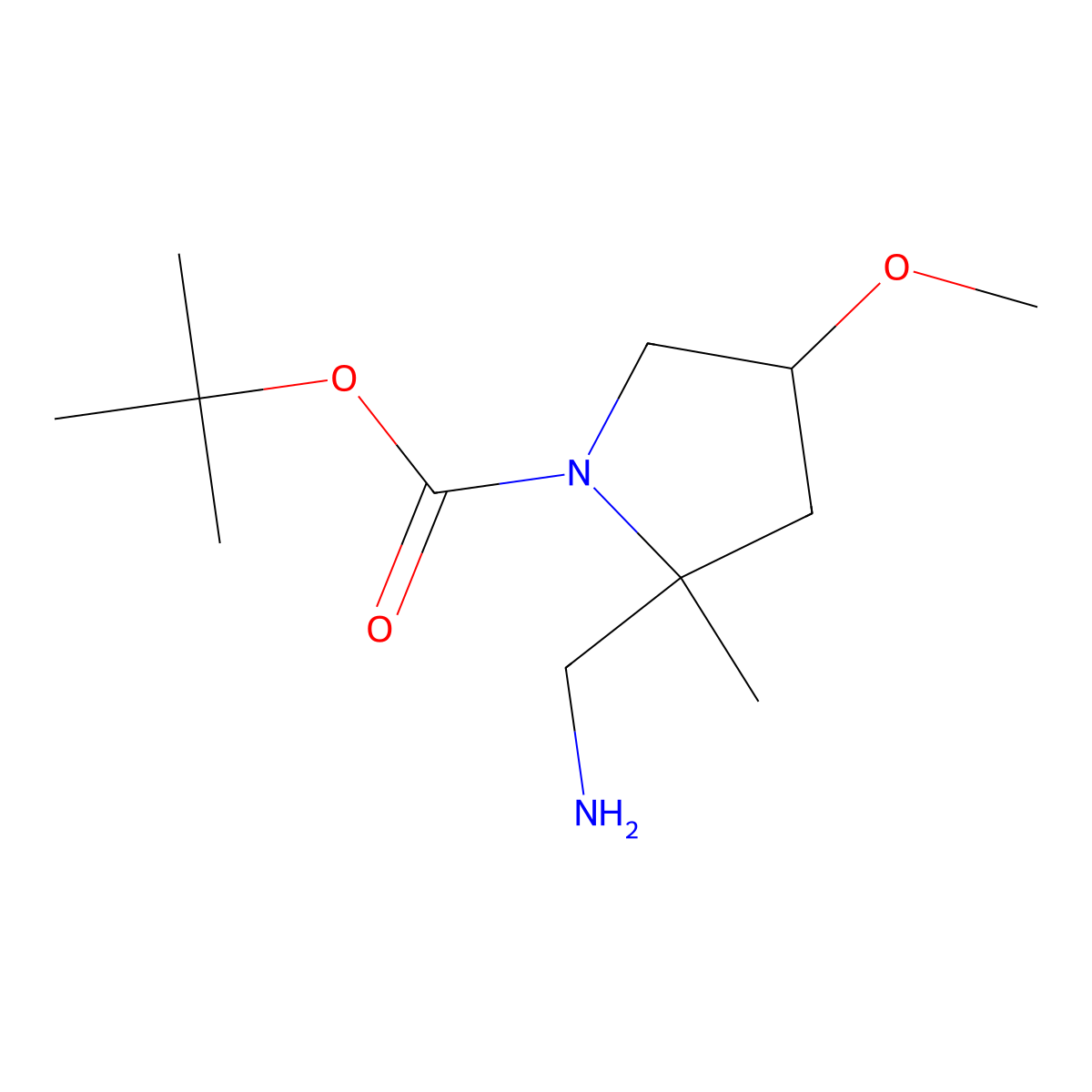 tert-Butyl 2-(aminomethyl)-4-methoxy-2-methylpyrrolidine-1-carboxylate molecular structure, CAS 2059938-36-0