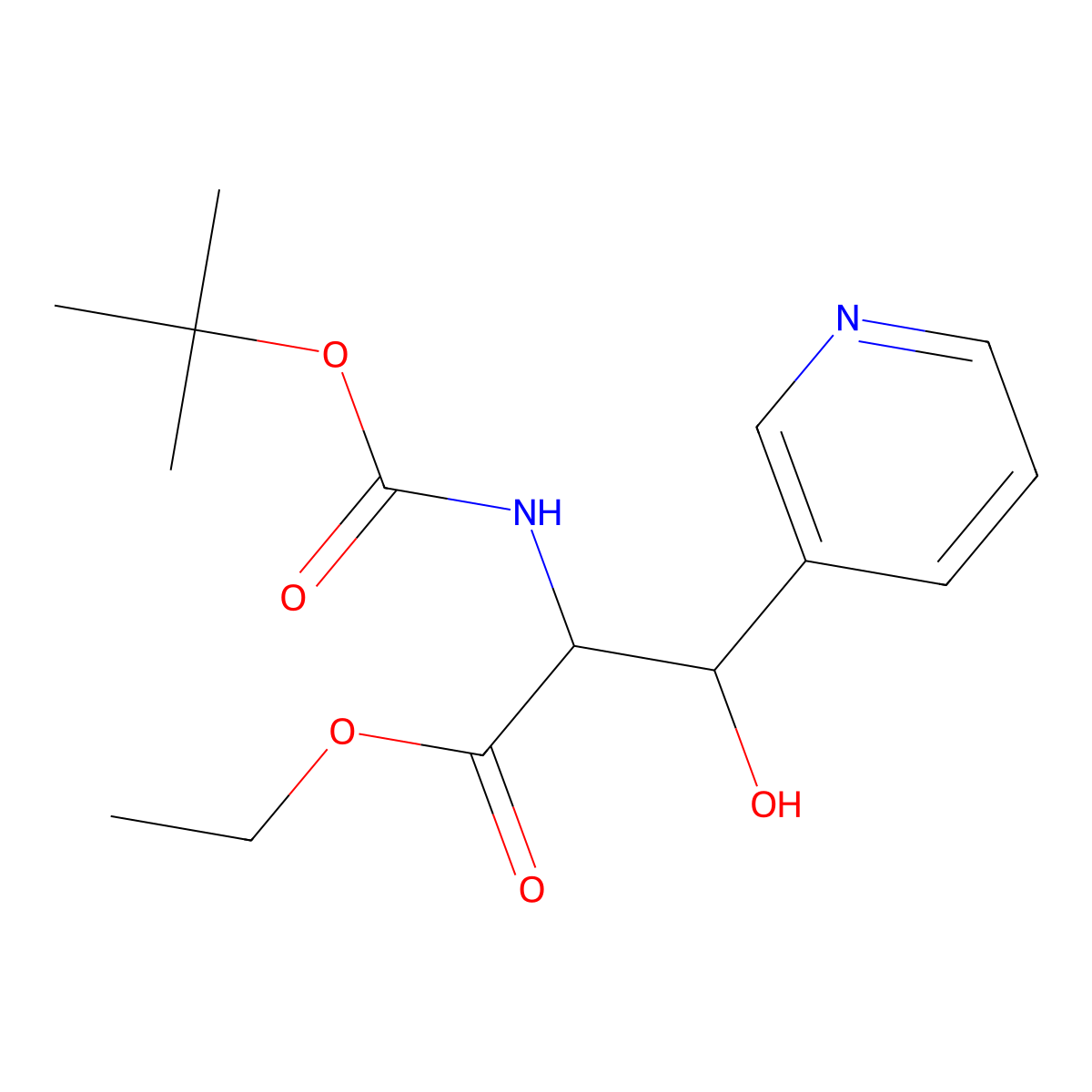 Ethyl 2-{[(tert-butoxy)carbonyl]amino}-3-hydroxy-3-(pyridin-3-yl)propanoate molecular structure, CAS 2059938-38-2