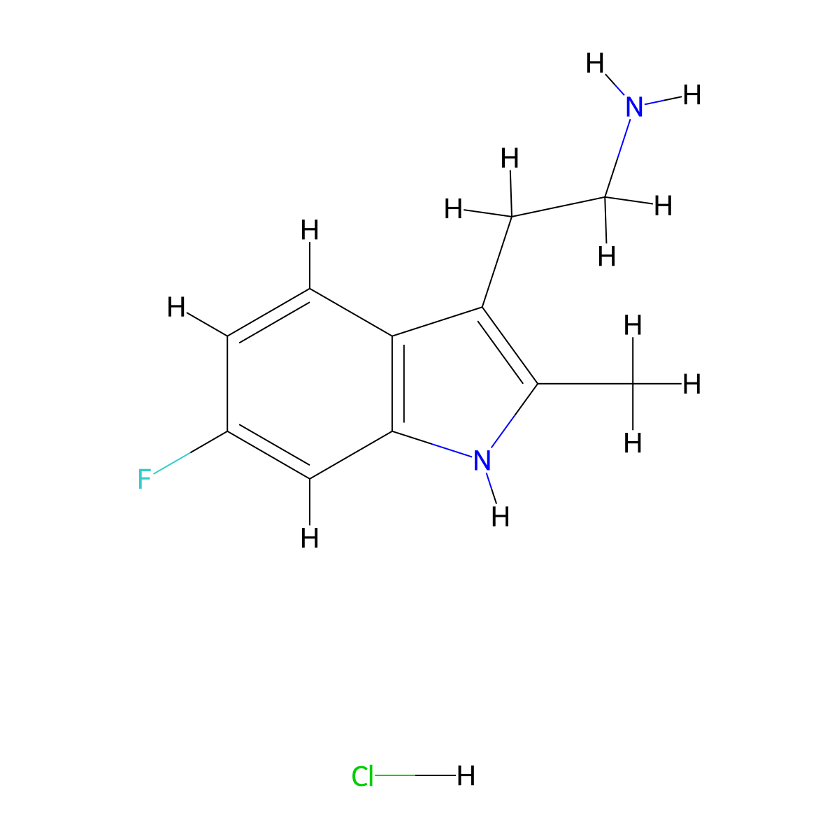 2-(6-fluoro-2-methyl-1H-indol-3-yl)ethan-1-amine hydrochloride molecular structure, CAS 2059938-39-3