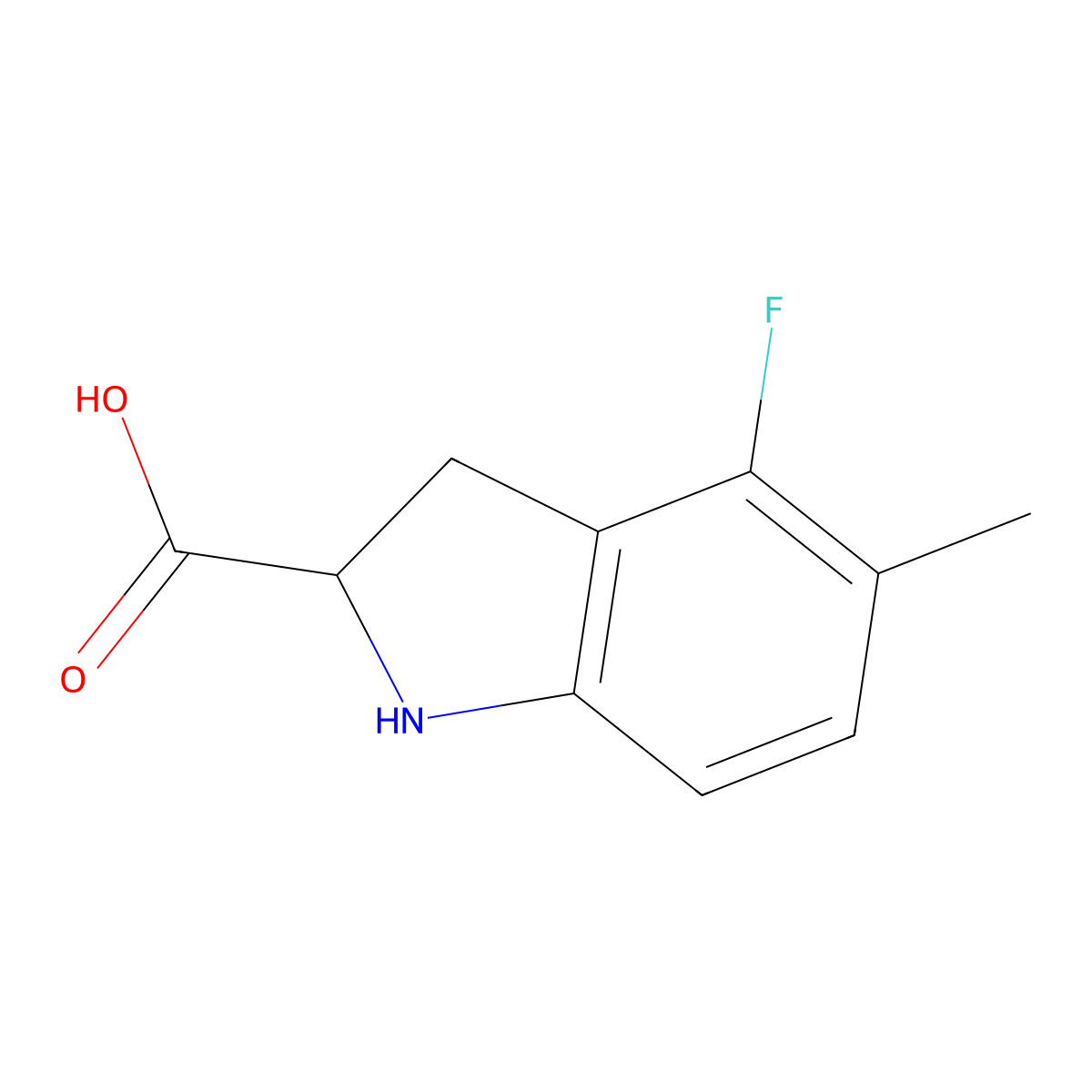 4-Fluoro-5-methyl-2,3-dihydro-1H-indole-2-carboxylic acid molecular structure, CAS 2059938-47-3