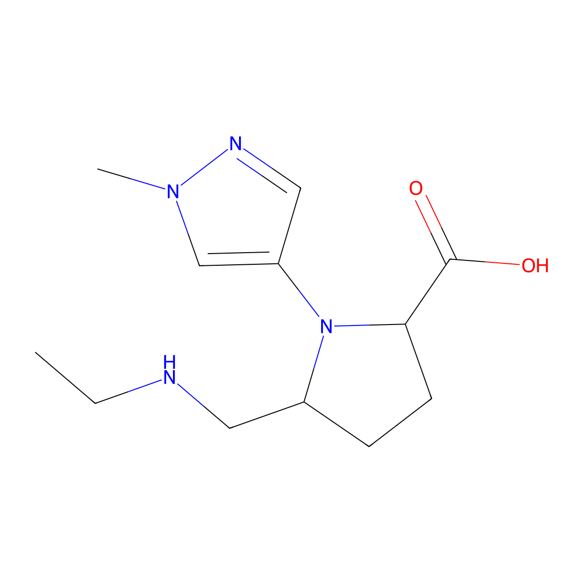5-[(Ethylamino)methyl]-1-(1-methyl-1H-pyrazol-4-yl)pyrrolidine-2-carboxylic acid molecular structure, CAS 2059938-51-9